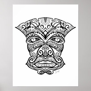 Poster Masque Tiki noir et blanc