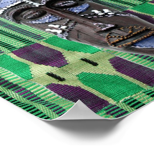 Poster Masque Tribal Africain Vert Bleu Violet toile (Coin)