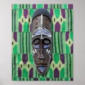 Poster Masque Tribal Africain Vert Bleu Violet toile (Devant)
