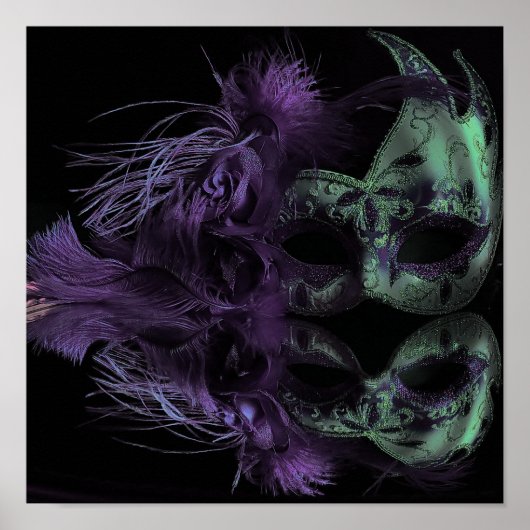Poster Masque vert et violet magnifique Mardi Gras (Devant)