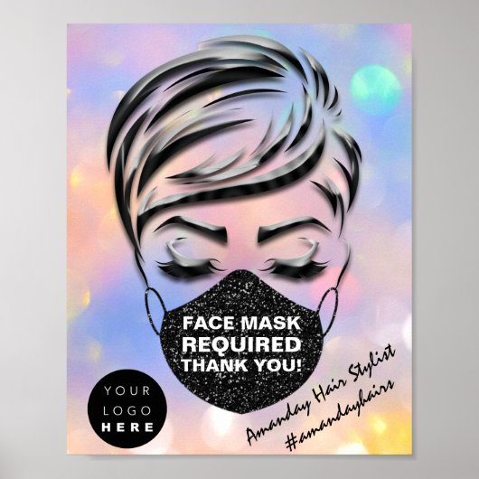 Poster Masque Visage Couverture Requise Covid Holographiq (Devant)