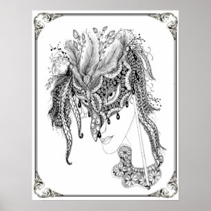 Poster "Masquerade Art van mevrouw Dee" kleuren