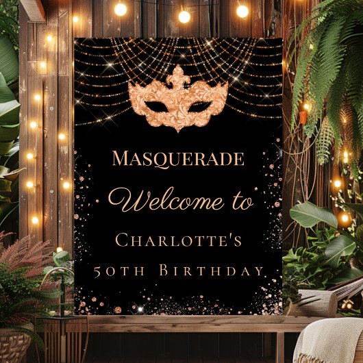 Poster Masquerade black gold glitter birthday party