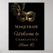 Poster Masquerade black gold Sweet 16 welcome (Devant)