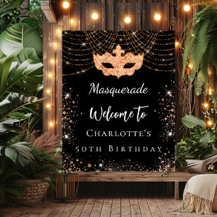 Poster Masquerade or noir bienvenue fête d'anniversaire
