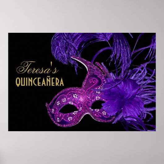Poster Masquerade quinceañera anniversaire rose, masque v (Devant)
