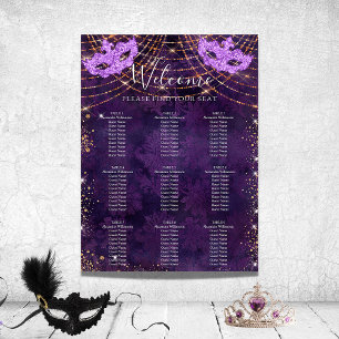 Poster Masquerade violet parties scintillant 9 tables
