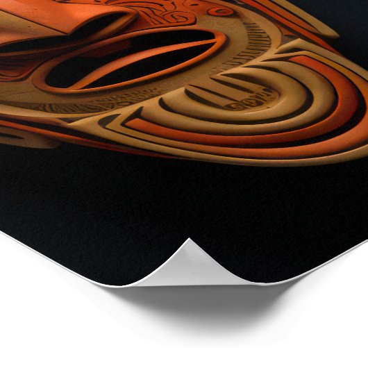 Poster Masques africains en orange et bleu turquoise (Coin)