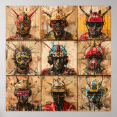 Poster Masques de guerrier futuriste dans Graffiti grille (Devant)