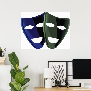 Poster Masques De Théâtre Bleu Et Vert