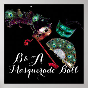 POSTER MASQUES DE VENISE POUR BAL MASQUÉ MONOGRAMME