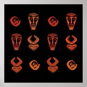 Poster masques décorés par la tribu africaine