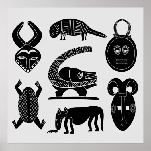 Poster masques et animaux de la tribu africaine (Devant)