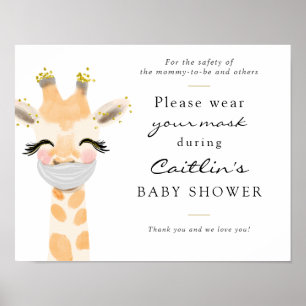 Poster Masques obligatoire Baby Giraffe Douche Signal