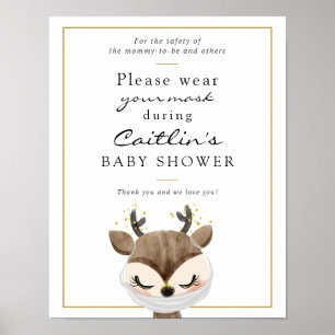 Poster Masques obligatoire Baby Woodland Deer Douche Sign