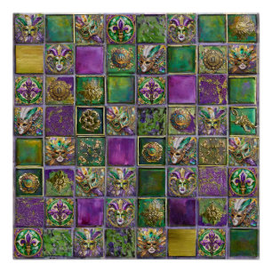 Poster Masques Plumes Fleur de lis Carnaval de la Nouvell