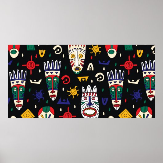 Poster Masques tribaux africains motifs sans couture (Devant)