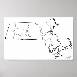 Poster Massachusetts Comtés Blank Plan du plan