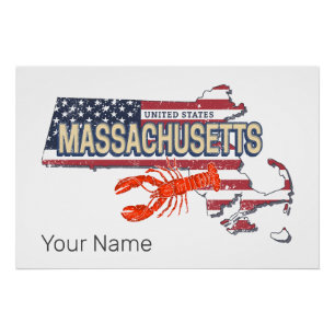 Poster Massachusetts États-Unis Carte Retro Vintage USA