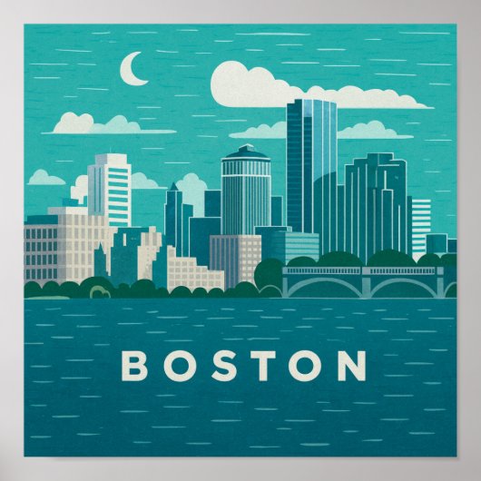 Poster Massachusetts Night Cityscape | Boston City (Devant)