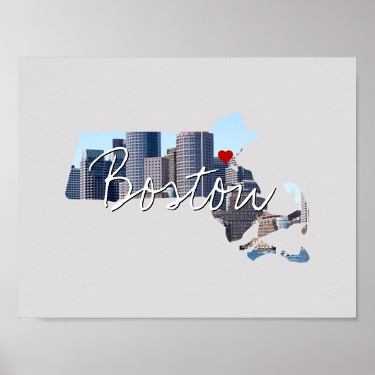 Poster Massachusetts State Photo insert and town name (Devant)