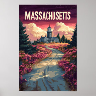 Poster Massachusetts USA Art Vintage Illustration Voyage