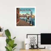 Poster Massachusetts vintages de Boston (Bureau à domicile)