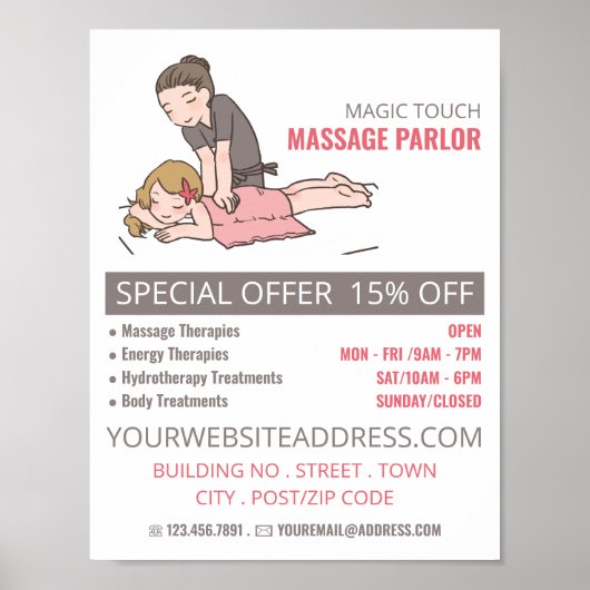 Poster Massage en caricature, Massage, Massage Parlant (Devant)