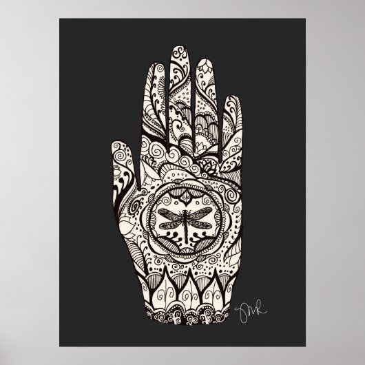 Poster Massage Thérapiste Henné Dragonfly Tatouage main 3 (Devant)