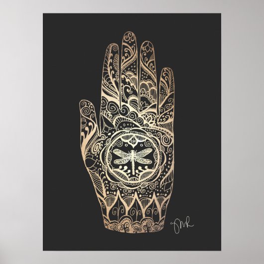 Poster Massage Thérapiste Henné Dragonfly Tatouage main 4 (Devant)