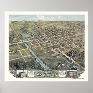 Poster Massillon, OH Carte panoramique - 1870