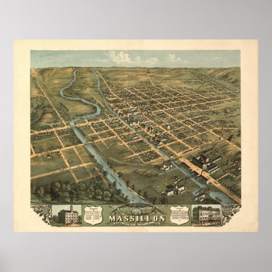 Poster Massillon Ohio 1899 Carte panoramique antique (Devant)