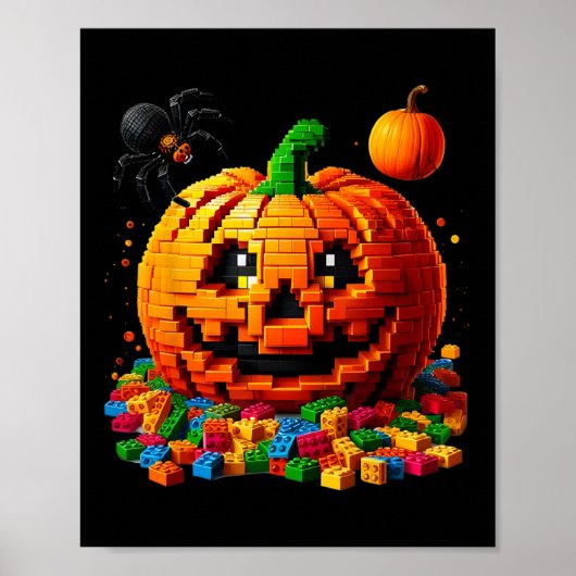 Poster Master Builder Citrouille Briques Blocs Halloween (Devant)