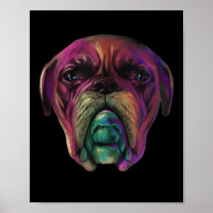 Poster Mastiff Chien coloré Aquarelle Style tatouage