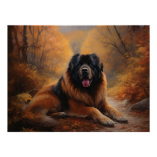 Poster Mastiff tibétain en automne feuilles tombent inspi