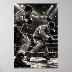 Poster Match de boxe en noir et blanc Action dramatique S
