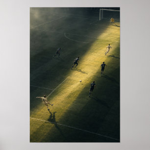 Poster Match de football aérien – Projecteur doré dramati