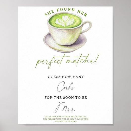 Poster Matcha tea Bridal shower How Many Corks  (Devant)