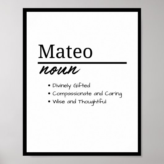 Poster Mateo, Nom Personnalisé Définition de Garçon (Devant)