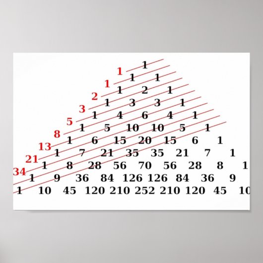 Poster MATH Fibonacci numbers Pascals triangle  (Devant)