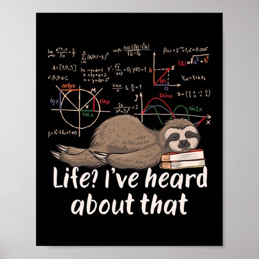 Poster Mathématicien Sloth Cartoon Math Funny Math (Devant)