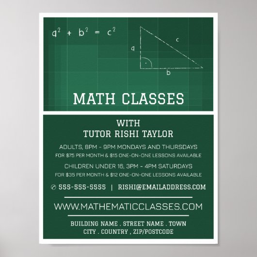 Poster Mathématique Chalkboard, Math Classes Publicité (Devant)