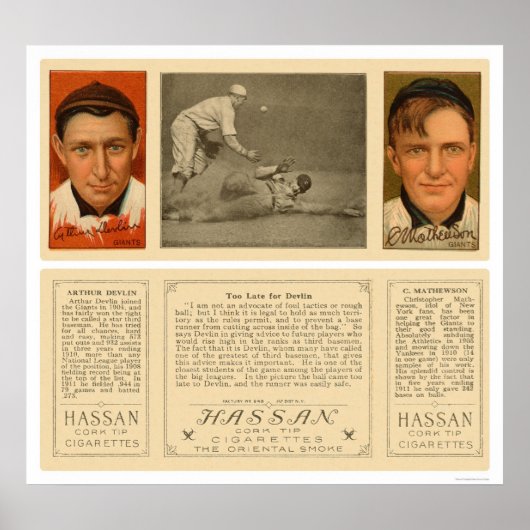 Poster Mathewson Devlin Giants Baseball 1912 (Devant)