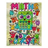 Poster Maths Rockstar Cute Calculator Design (Devant)