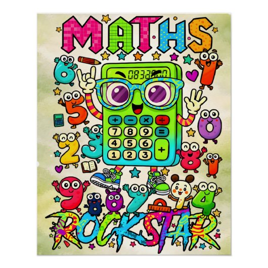 Poster Maths Rockstar Cute Calculator Design (Devant)