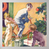 Poster Matin de Noël Vintage, Enfants avec Présents (Devant)