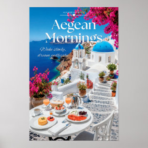 Poster Matins égéens Santorin Dôme Bleu Scénique Art