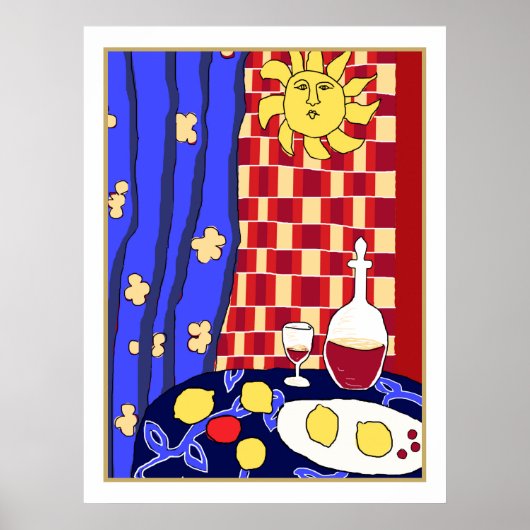 Poster Matisse Inspiré Bleu Rouge Toujours Vin Citrons (Devant)