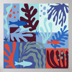 Poster Matisse Inspiré Ocean Life Papier Coupes Bleu