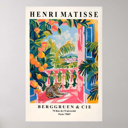 Poster Matisse Style Leopard Print Pink Balcony, Beachy (Devant)